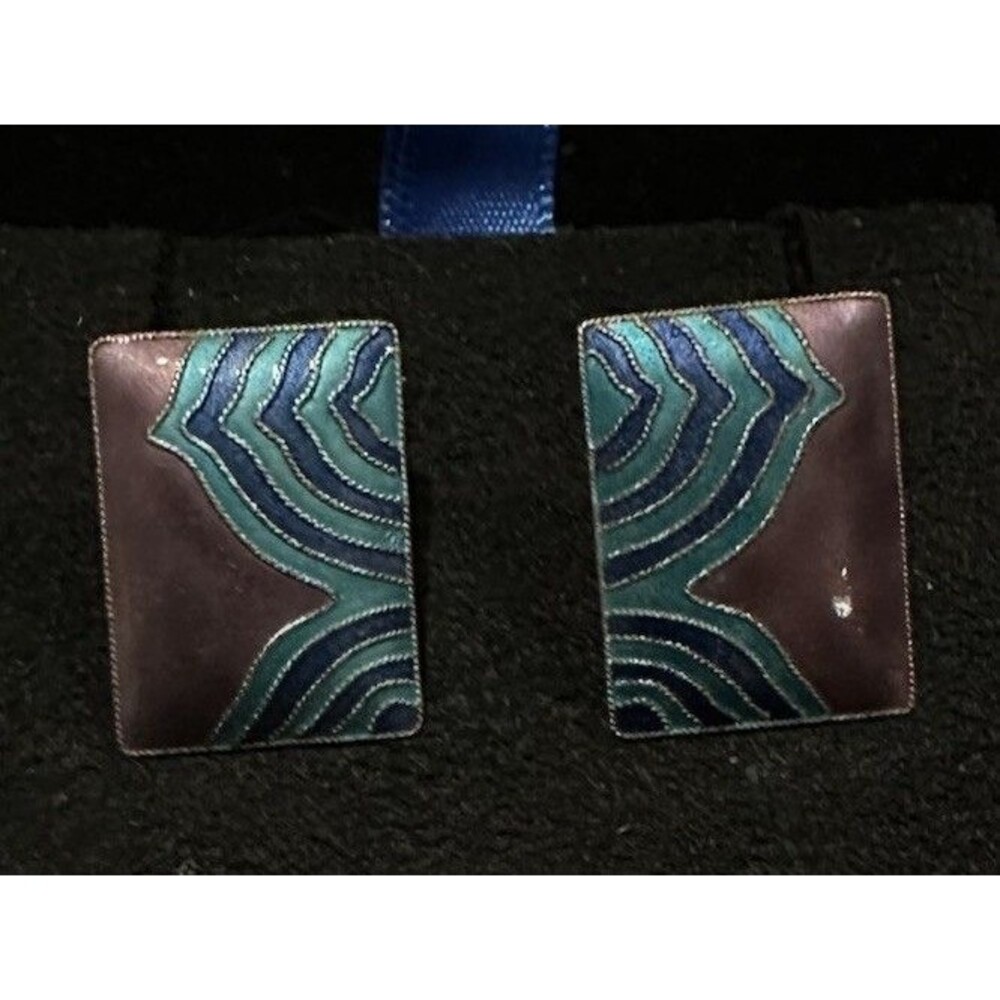 Laurel Burch Enamel Cloisonne Sterling & 24k Gold Wash Earrings Vtg. 1970s